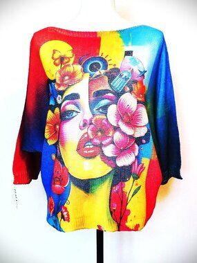 Botticelli's *Primavera* Style Women's Colorful Graphic Knit Top
